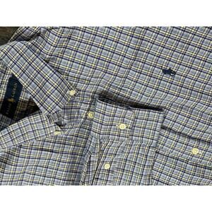 Ralph Lauren Men's Blue and Yellow Plaid Button-Up Shirt Size XL with Pony Logo